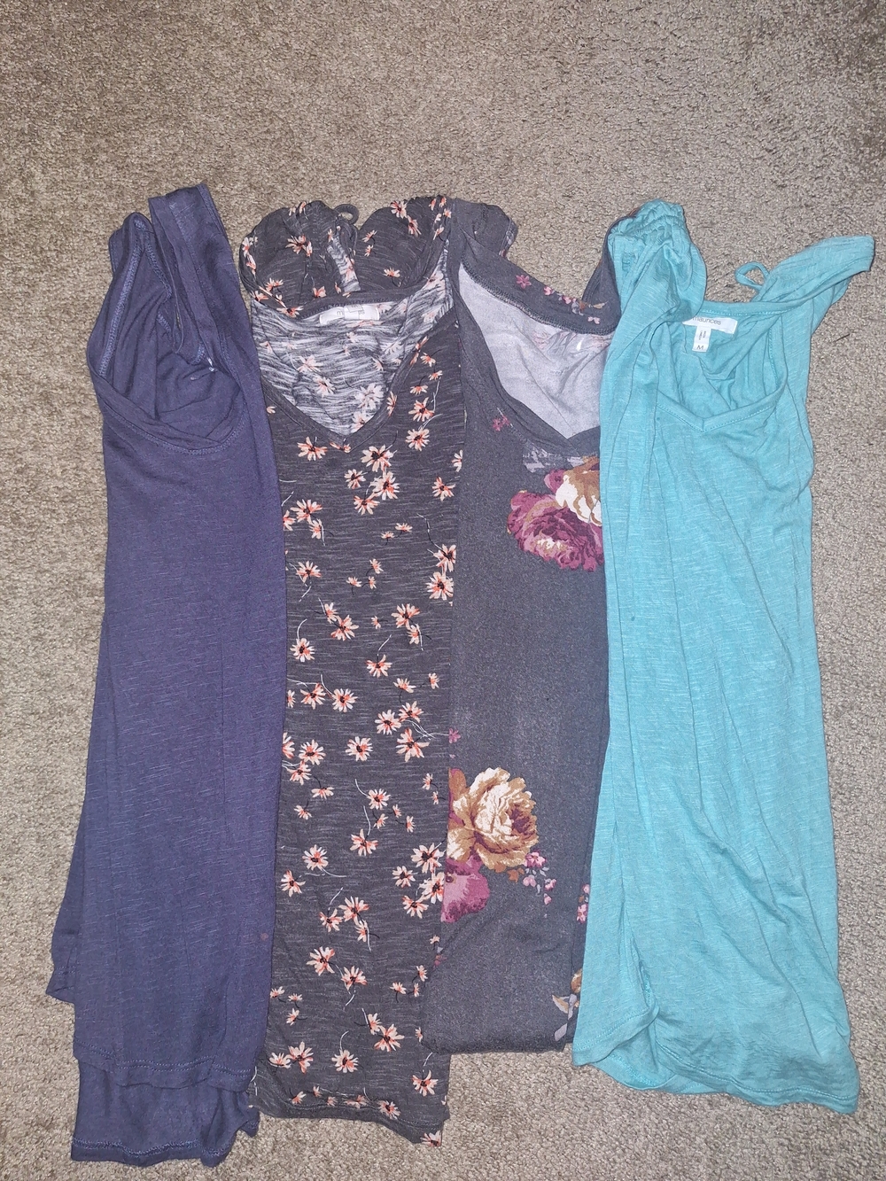Women’s Floral & Solid Tank Tops And Tees- Navy, Charcoal Floral, Teal
